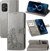 Voor Asus Zenfone 8 ZS590KS Vier-blad Sluiting Reliëf Gesp Mobiele Telefoon Bescherming Lederen Case met Lanyard & Card Slot & Portemonnee & Beugel Functie (Grijs)