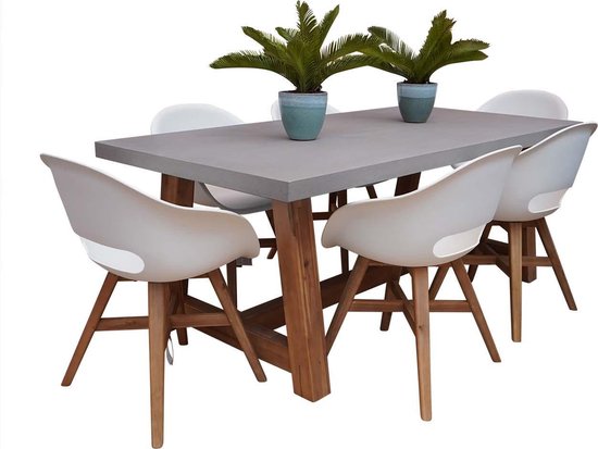 Amerika Vel elektrode Veltis betonlook dining tuinset X Karlstad wit 7-delig 200x100cm | bol.com