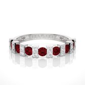 Gouden ring dames, 14 karaat witgoud – rode garnet edelstenen en diamanten, kleursteen