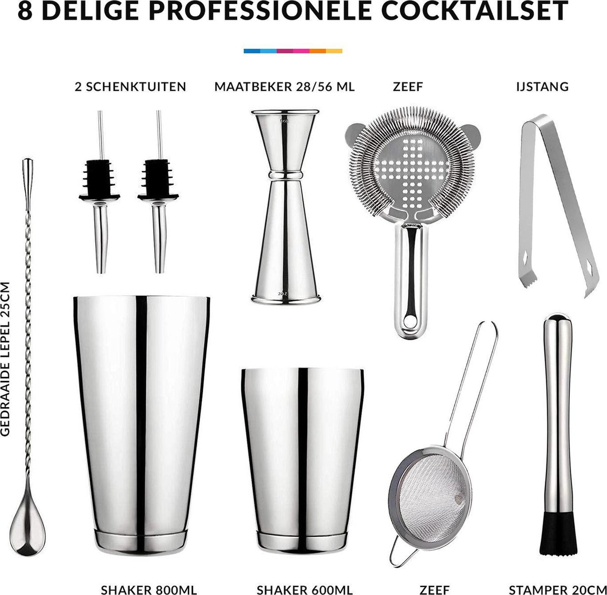 YONO Cocktail Set 10Delig RVS Cocktailshaker 800ml met Bar