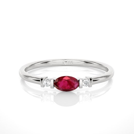 Witgouden diamanten ring dames, rode robijn edelsteen en diamanten - 14  karaat... | bol.com