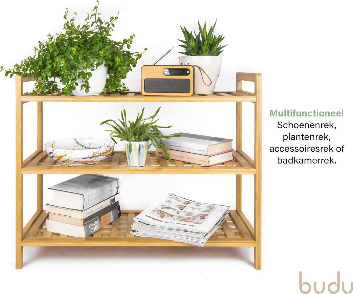 BAM BOO BOX Bamboe Schoenenrek - 3 Niveau schoenenkast - 68 x 28 x 46 cm - bamboerek - Schoenenkast - Schoenenstandaard ideaal voor Hal, Woonkamer en Gang (Wit