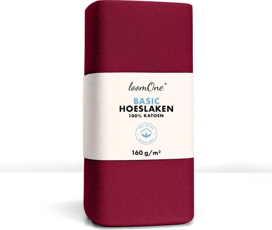 Loom One Hoeslaken – 100% Jersey Katoen – 200x220 cm – tot 35cm matrasdikte– 160 g/m² – voor Boxspring-Waterbed - Wijnrood