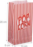 Papieren popcornzakje met rode en witte strepen, 26 cm hoog.