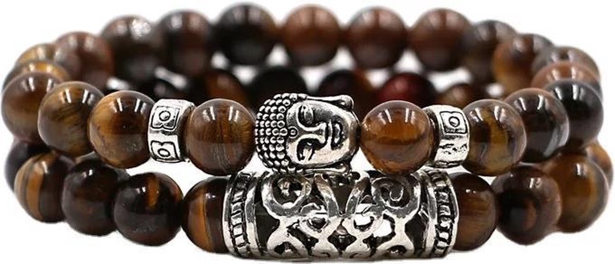 Armbanden set - Natuursteen - Boeddha kralen armbanden - Tijgeroog Koppel armband - Armband dames - Armband heren - Romantisch cadeau - cadeau voor hem / haar