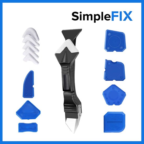 Simple Fix Kit Schraper – Kitspatel – Kit Tool – Siliconen Verwijderaar – Kitstrijker – Kitverwijderaar Afstrijkrubber – 3 in 1 – RVS