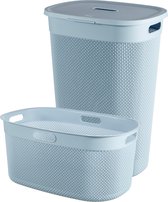 Curver Filo Wasmand met deksel 55L + Wasmand 45L - Blauw/Grijs