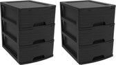3x stuks ladenkast/bureau organizers zwart A5 3x lades stapelbaar L27 x B36 x H35 cm - Ladenblokken