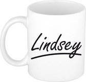 Lindsey naam cadeau mok / beker sierlijke letters - Cadeau collega/ moederdag/ verjaardag of persoonlijke voornaam mok werknemers