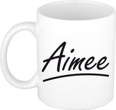 Aimee naam cadeau mok / beker sierlijke letters - Cadeau collega/ moederdag/ verjaardag of persoonlijke voornaam mok werknemers