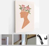 Set of abstract female shapes and silhouettes on textured background. Abstract women lips, eyes, face in pastel colors. Collection of contemporary art posters - Modern Art Canvas -