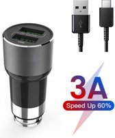 PowerCharge 3.6A Autolader USB Oplader Auto met USB-C Kabel - Sigarettenaansteker Auto Lader Adapter Dubbele USB Poort -Geschikt voor Samsung Galaxy M32/A03s/A52s/Z Fold 3G/ Z Flip3/A12/M21/M