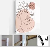 Set of creative hand painted one line abstract female portraits. Minimalist vector icon of people with color spots - Modern Art Canvas - Vertical - 1805122279 - 115*75 Vertical