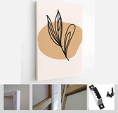 One line woman portrait and leaves in contemporary abstract style with colorful shapes. Vector hand drawn illustration - Modern Art Canvas - Vertical - 1908571222 - 50*40 Vertical