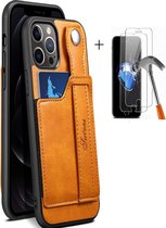 GSMNed – iPhone 11 Pro Bruin – hoogwaardig Leren PU Wallet – iPhone 11 Pro Bruin – Card case – Met Handgreep – shockproof – Met Screenprotector
