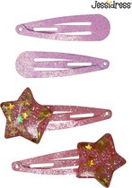 Jessidress® Haarspeldjes Meisjes Haarspelden met glitters en Sterren Haarclip - Donker Roze