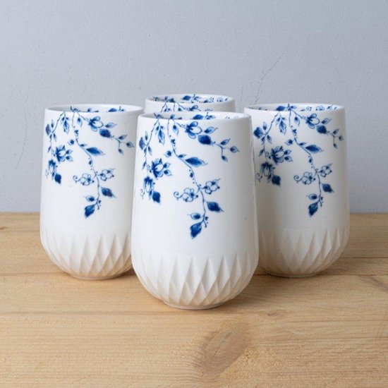 Tasse cappuccino Blauw Vouw - Porcelaine - 350 ml - 4 pièces