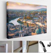 Salzach river in beautiful golden evening light sky and colorful of autumn at sunset, Salzburger Land, Austria - Modern Art Canvas - Horizontal - 1450254959 - 115*75 Horizontal