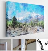 Abstract painting of trees with mountains, nature landscape image, digital watercolor illustration, art for background - Modern Art Canvas - Horizontal - 1774981892 - 50*40 Horizon