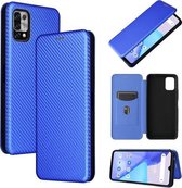 Voor UMIDIGI Power 5 Carbon Fiber Textuur Magnetische Horizontale Flip TPU + PC + PU Leather Case met Card Slot (Blauw)