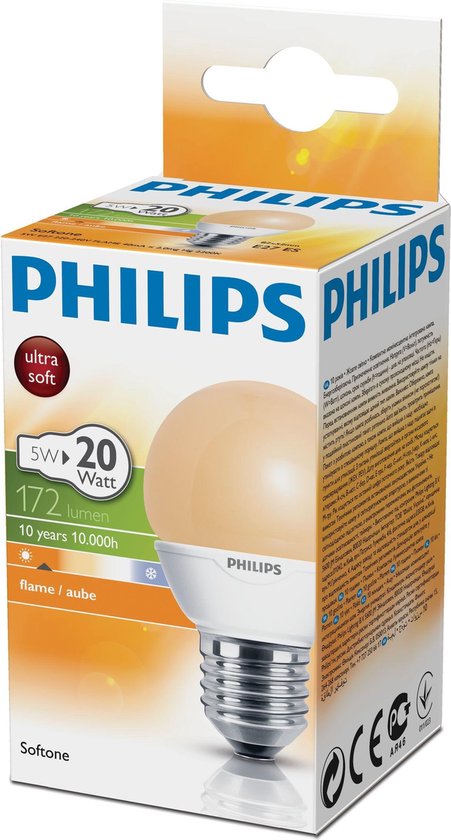 Philips Flame kogel - Spaarlamp 5W E27 | bol.com