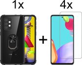 Samsung Galaxy A52s  hoesje shock proof case transparant armor case zwarte randen magneet ring hoesjes cover hoes - 4x Samsung A52s Screenprotector