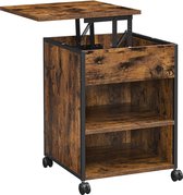 Nancy's Cankerville Bijzettafel - Nachtkastje - Hoogte Verstelbaar Tafelblad - Bruin - Zwart - Bewerkt Hout - Metaal - 45 x 45 x 60/73,2 cm
