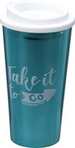 Beker to go, koffiebeker to go, reisbeker, groen metallic kleur kunststof, 450 ml