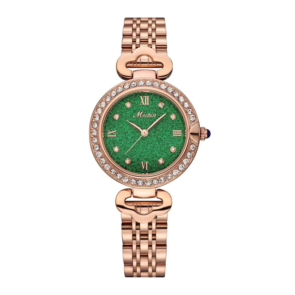 Longbo - Meibin - Dames Horloge - Rosé/Groen - 32.5mm