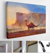 Itsallcanvas - Schilderij - Drawn Dinosaur On A Background Mountains Art Horizontal Horizontal - Multicolor - 60 X 80 Cm