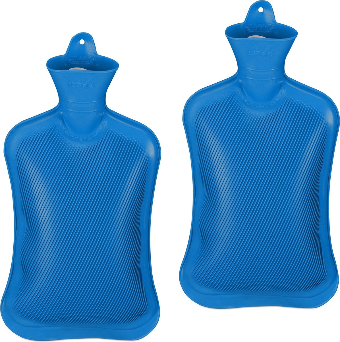 Goedkoopste 2x kruik rubber - bedkruik - warmwaterkruik - zonder hoes - 2 l - blauw - groot