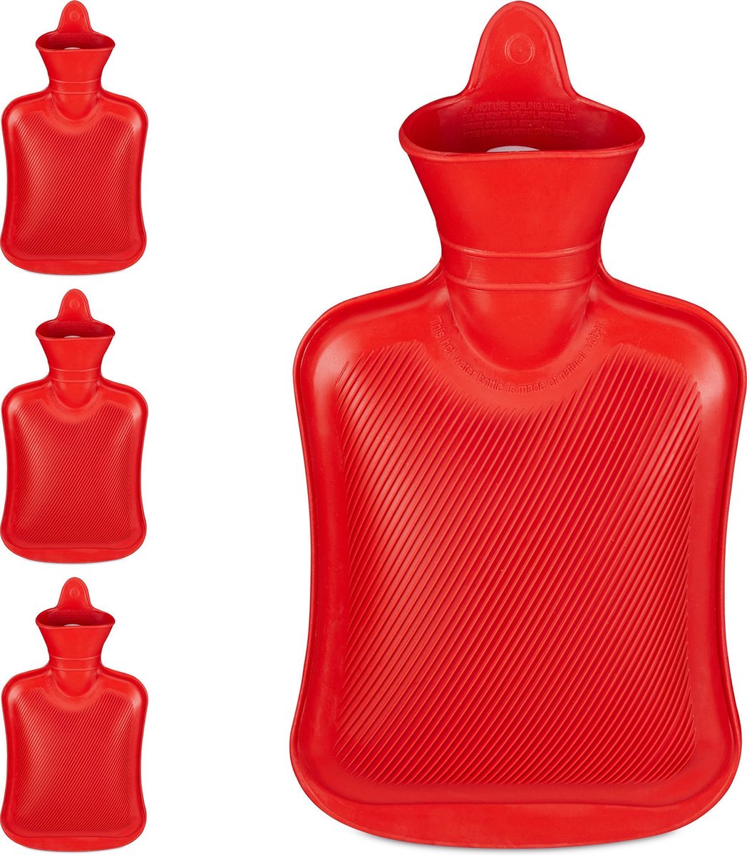 Goedkoopste 4x kruik rubber - warmwaterkruik - zonder hoes - rood - bedkruik - waterkruik