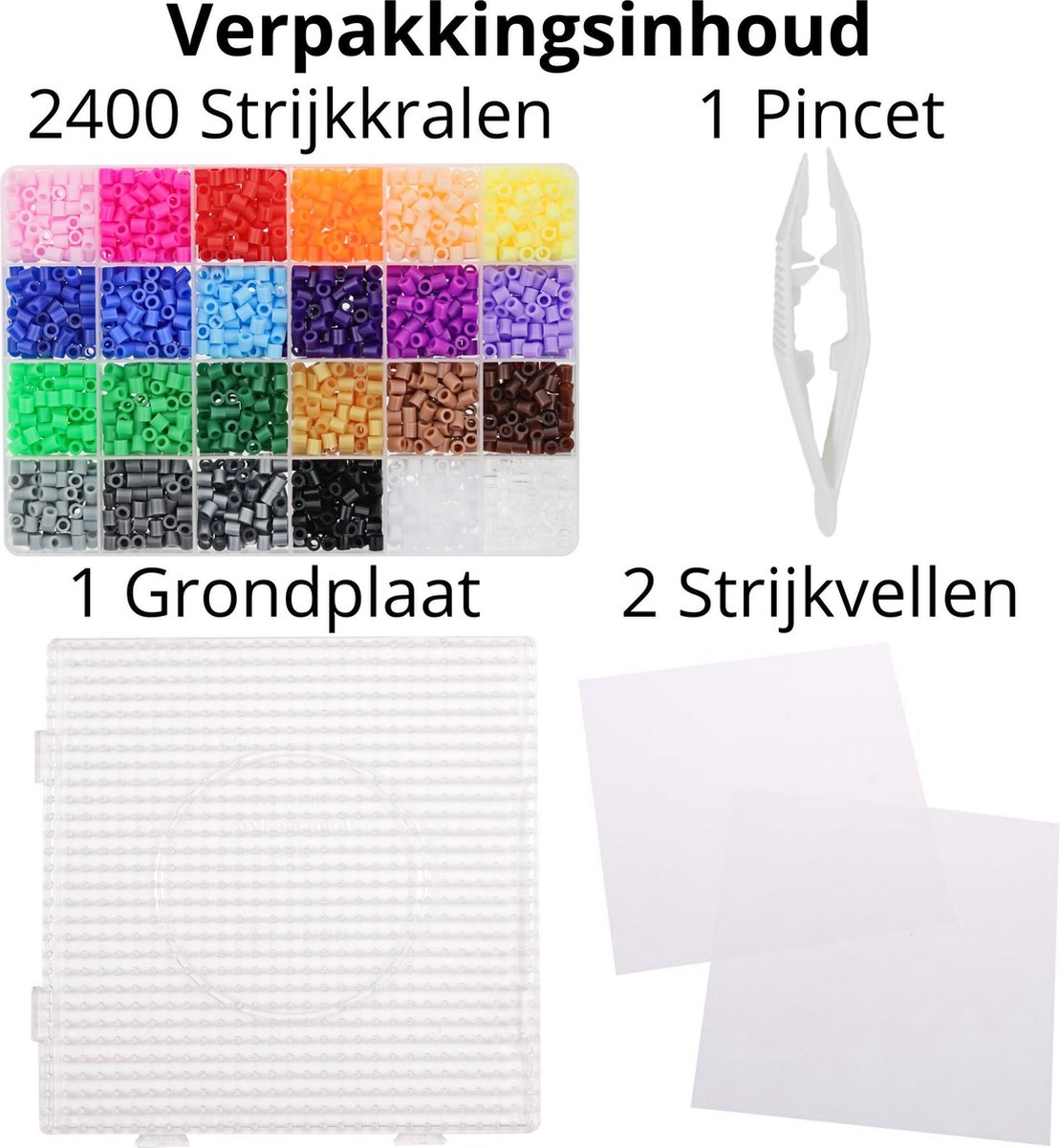 Behave Strijkkralen Set - Incl. Vierkante Grondplaat - Pincet - 2 Strijkvellen - 24 Kleuren - 5mm — afbeelding 3
