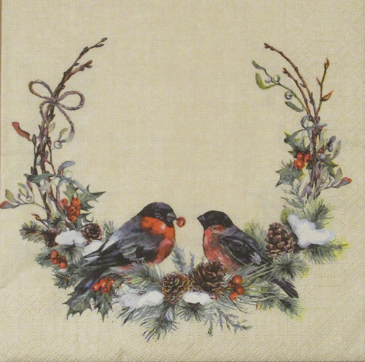 P+D Lunch servetten - Birds in wreath