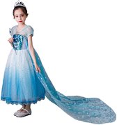 Frozen - Elsa Jurk - Prinsessenjurk - maat 134/140 (140)- Verkleedkleren Meisje - Accessoires - Blauw