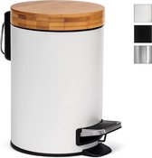 Pedaalemmer | Emmer | 3 Liter | Prullenbak | Roestvrijstaal | Wit | Bamboe