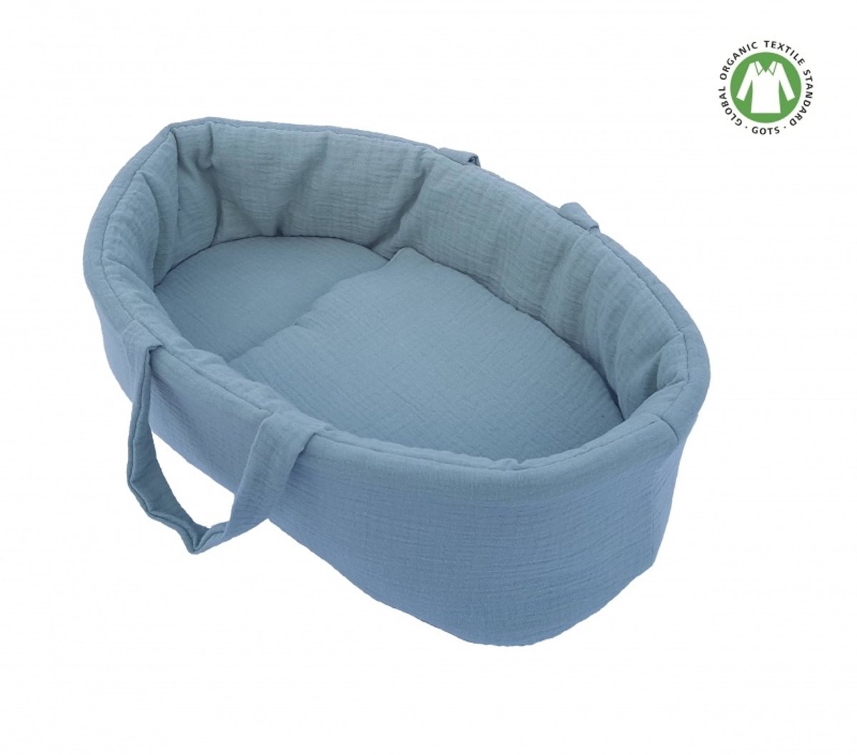 Hollie poppendraagmand babypop old green mousseline speelgoed.