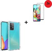 Hoesje Geschikt voor Samsung Galaxy A52s 5G - A52s 5G Screenprotector - Tempered Glass - Hoesje Transparant Shock Proof + 2x Full Tempered Glass
