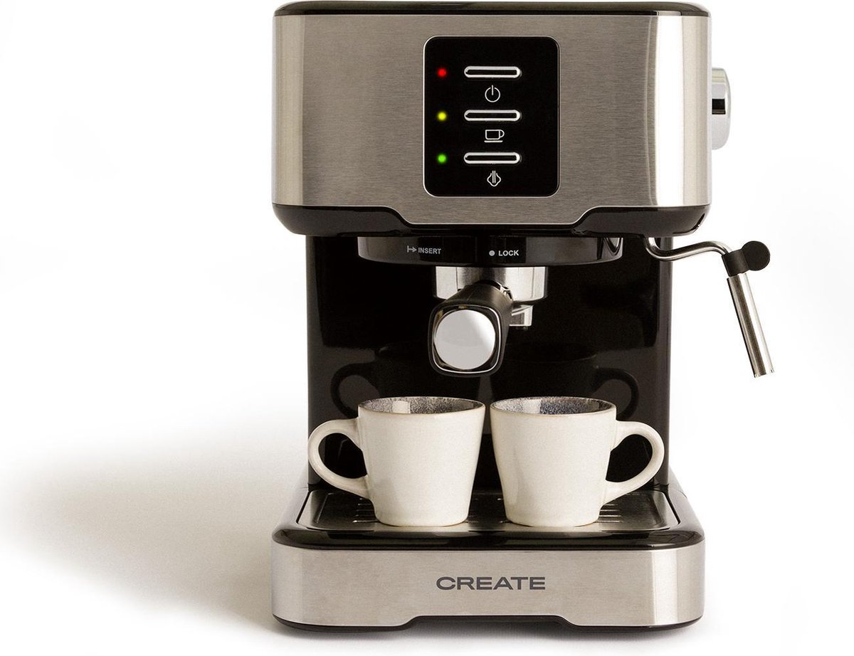 CREATE THERA EASY - Machine à café expresso - 20 bars- XL réservoir - Noir  & Argent | bol