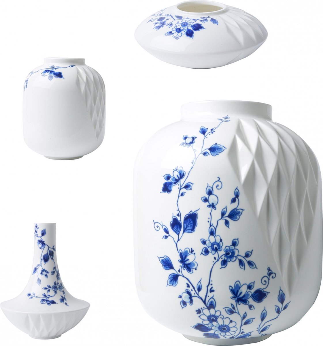 Heinen Delfts Blauw Vazenset Blauw Vouw - Porselein - set van 4 Delfts blauw