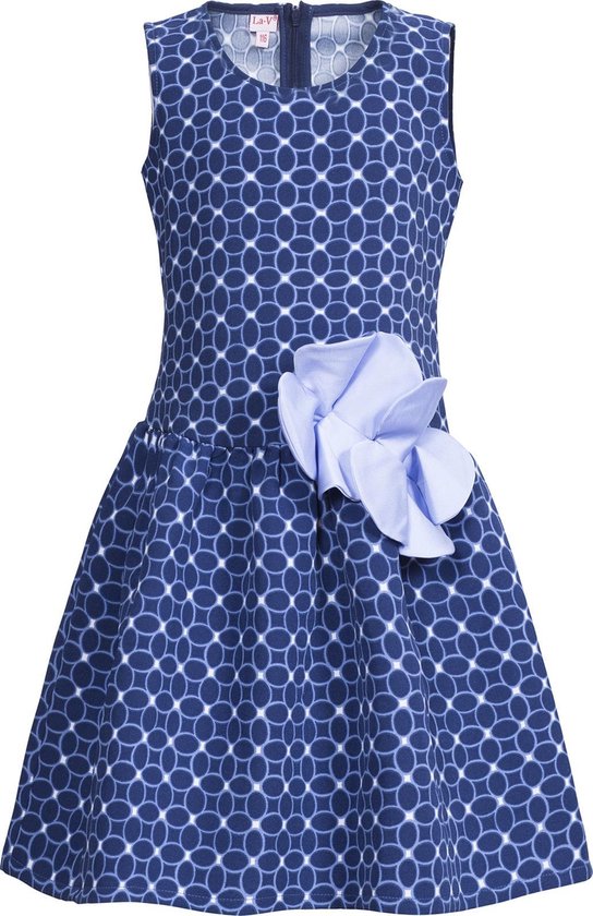 La V  Feestelijke jurk met bloemen aan de taille  Blauw - 158 (Vlat klein)