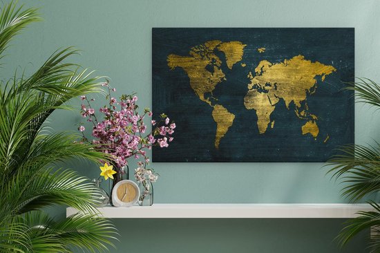 Artaza Toile Peinture Or Wereldkaart - 30x20 - Klein - Photo sur Toile - Impression sur Toile
