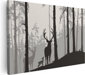 Artaza Canvas Schilderij Herten In Het Bos - Silhouet  - 60x40 - Foto Op Canvas - Canvas Print