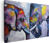 Artaza Canvas Schilderij Twee Getekende Olifanten - Abstract - 90x60 - Foto Op Canvas - Canvas Print - Muurdecoratie