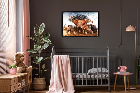 Affiche avec cadre Animaux - Girafe - Éléphant - 90x60 cm