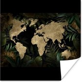 Poster Wereldkaart - Goud - Bladeren - 30x30 cm