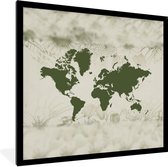 Fotolijst incl. Poster - Wereldkaart - Groen - Bloem - 40x40 cm - Posterlijst