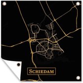 Tuinposters Stadskaart - Schiedam - Goud - Zwart - 50x50 cm - Plattegrond - Tuindoek - Buitenposter