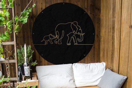 Garden Circle Elephant - Or - Zwart - Simple - 120x120 cm - Affiche de Jardin Ronde - Extérieur - XXL