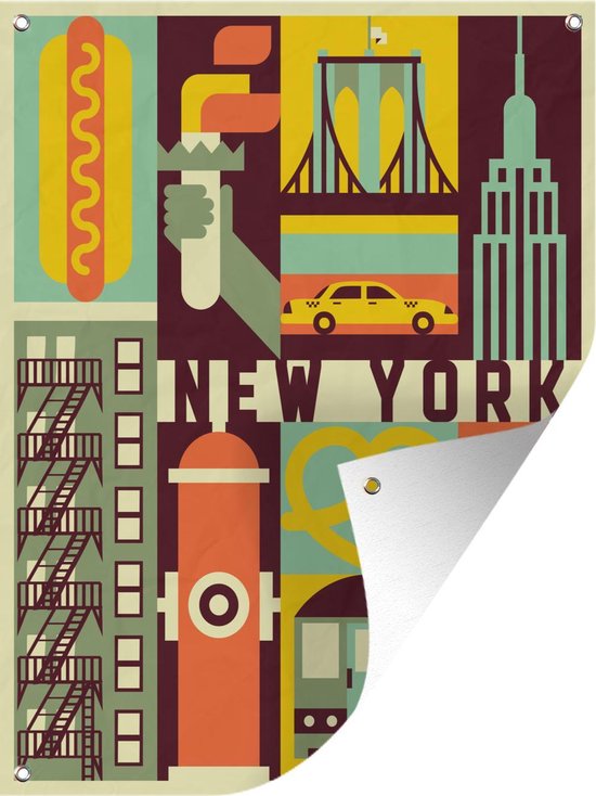 Tableau jardin New York - Pont - Hot dog - 60x80 cm - Affiche jardin - Toile jardin - Affiche extérieur